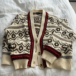 J Crew Vintage Boxy Cropped holiday sweater. Diamond Fair Isle sweater